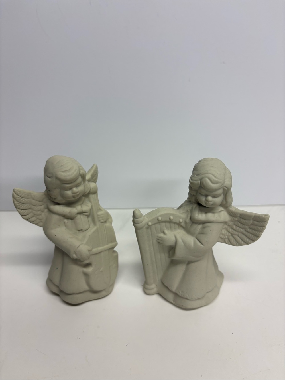 Vintage Bisque Porcelain Angel Figurines Playing Musical Instruments Set 2